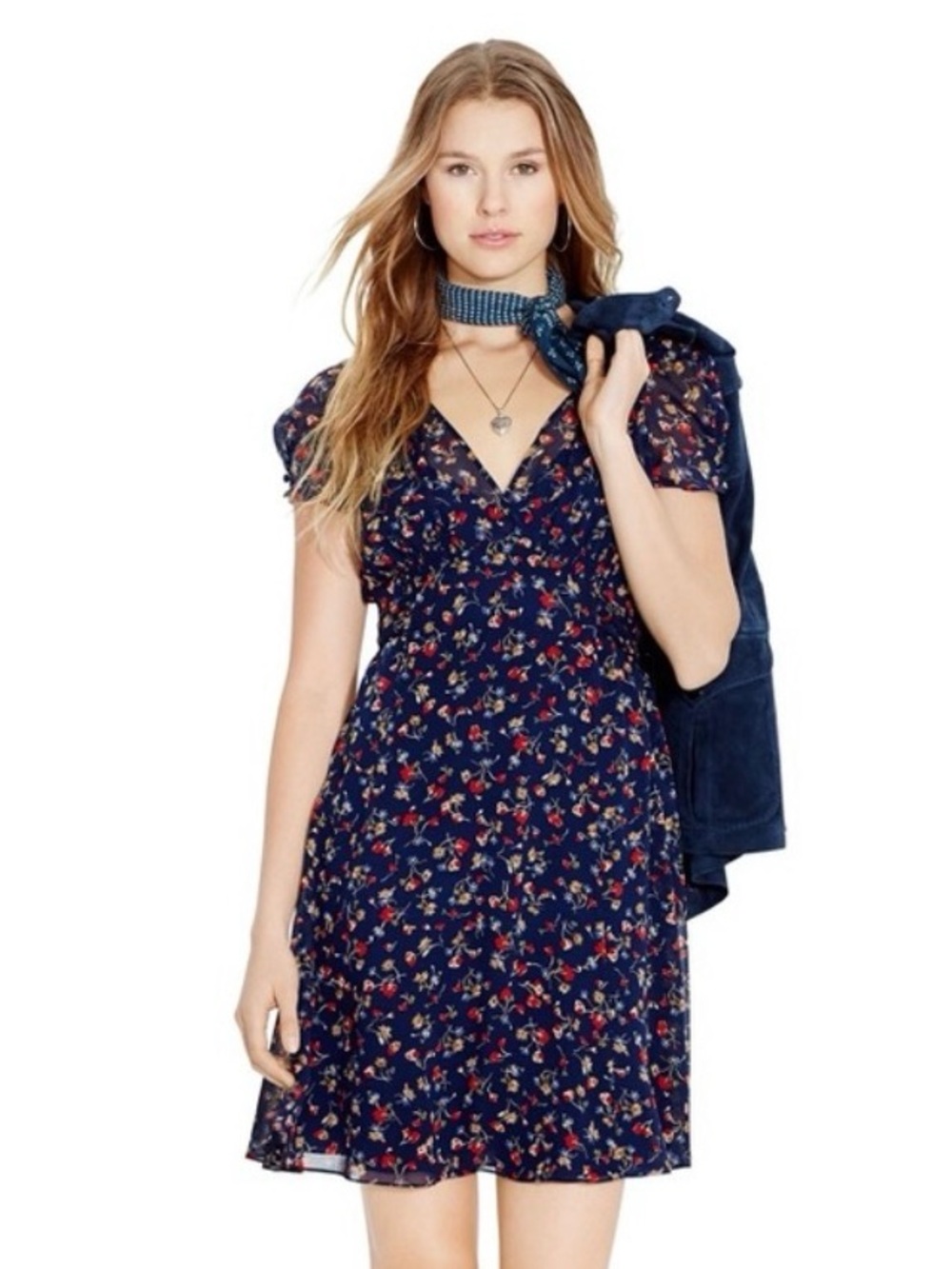 Polo by Ralph Lauren Navy Floral V-Neck Mini Dress